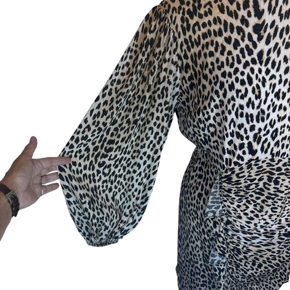 MAJE Ricata Leopard Print Ruched Ruffle Skirt Mini Dress Size FR 40 / US 8 - Picture 5 of 15
